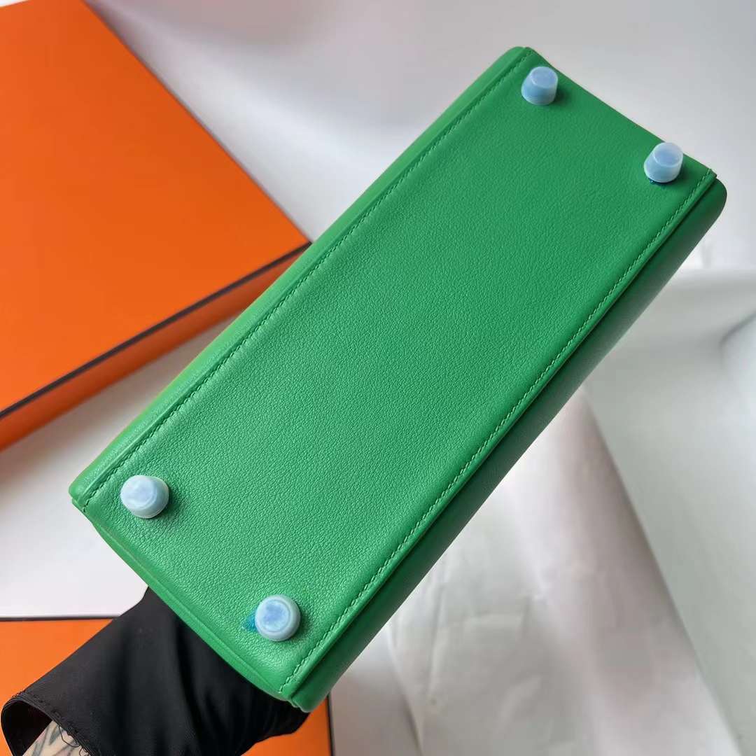 Hermès（爱马仕）Kelly 凯莉包 Swift 1K 竹子绿 bambou 银扣 25cm 全手工蜡线缝 Phw
