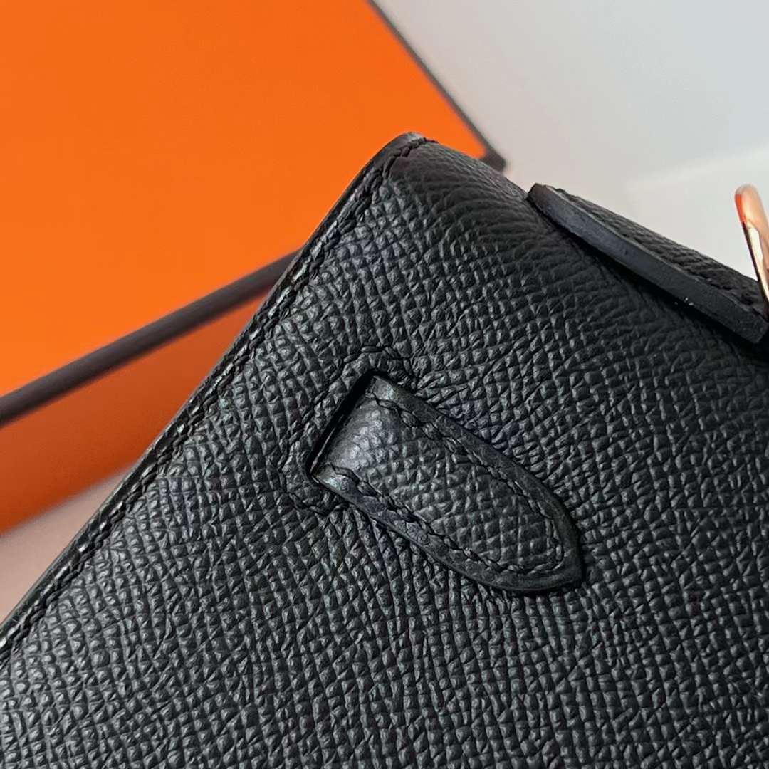 Hermès（爱马仕）Kelly 凯莉包 Epsom 进口掌纹皮 Ck89 黑色 玫瑰金扣 25cm 全手工蜡线缝 RGhw