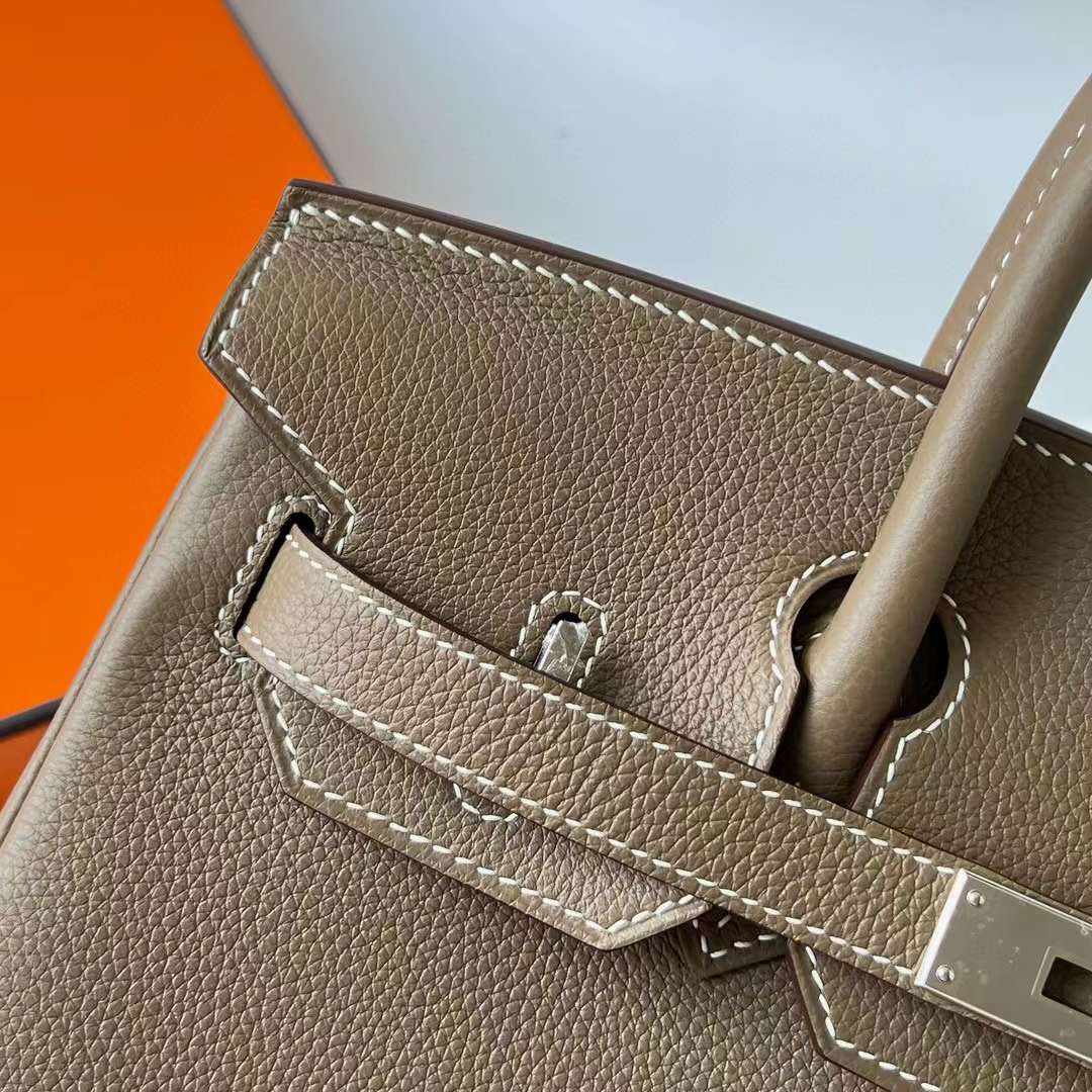 Hermès（爱马仕）Birkin 铂金包 Togo皮 进口顶级小牛皮 Ck18 大象灰 银扣 30cm 全手工蜡线缝 Phw