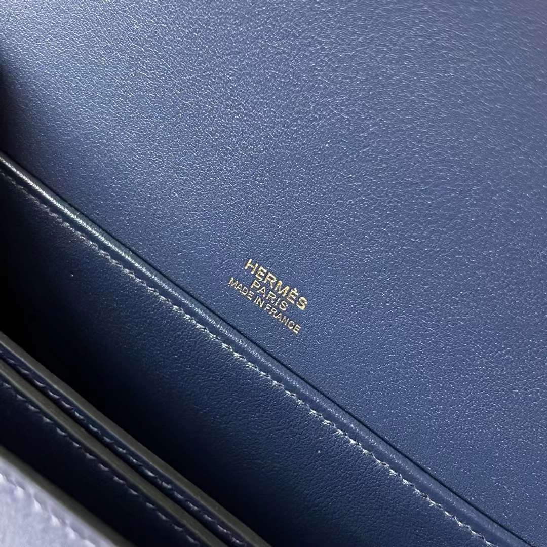 Hermès（爱马仕）Roulis 猪鼻子 Swift Ck73 宝石蓝 浅金扣 18cm 全手工蜡线缝