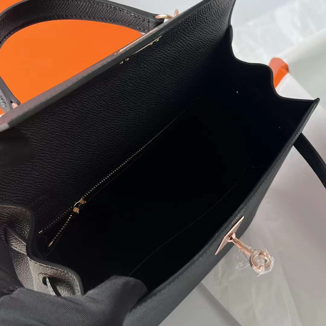 Hermès（爱马仕）Kelly 凯莉包 Epsom 进口掌纹皮 Ck89 黑色 玫瑰金扣 25cm 全手工蜡线缝 RGhw