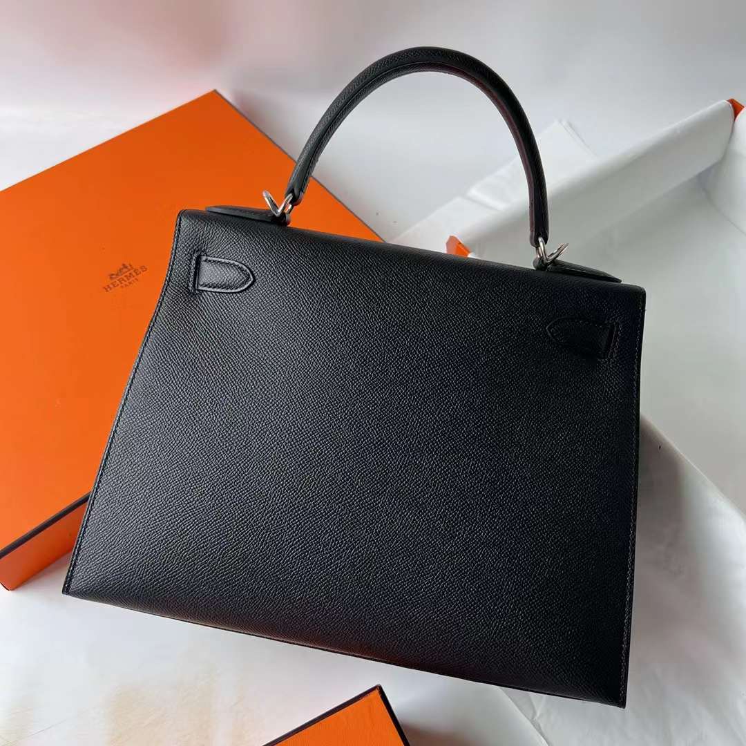 Hermès（爱马仕）Kelly 凯莉包 Epsom Ck89 黑色 Noir 银扣 28cm 全手工蜡线缝 Phw
