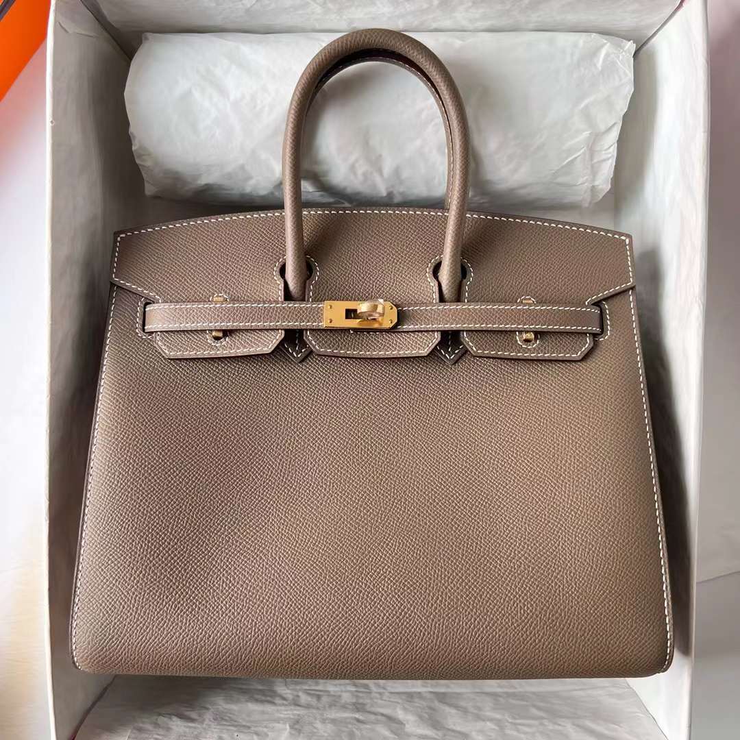 Hermès（爱马仕）Birkin Sellier Epsom Ck18 大象灰 Etoupe 金扣 25cm 全手工蜡线缝制 Ghw