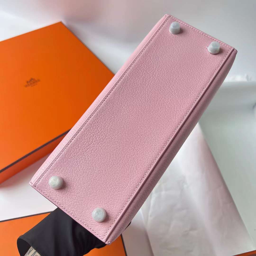 Hermès（爱马仕）Kelly 凯莉包 Chevre 进口山羊皮 3Q 新粉色 拼 1Q 奶昔粉 银扣 25cm 全手工蜡线缝 Phw