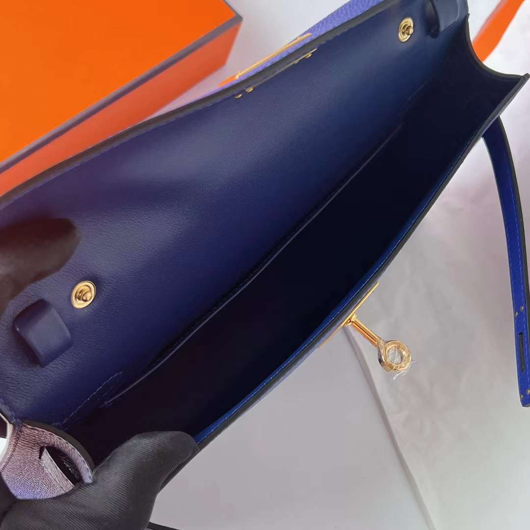Hermès（爱马仕）Kelly Elan Epsom 掌纹皮 7T 电光蓝 金扣 27cm 全手工蜡线缝 Ghw