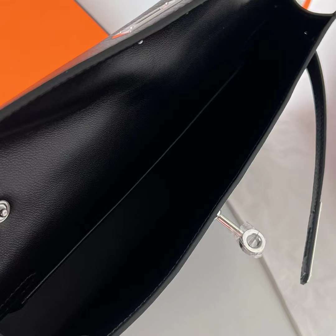 Hermès（爱马仕）Kelly Elan Chevre 进口山羊皮 Ck89 黑色 银扣 27cm 全手工蜡线缝 Phw