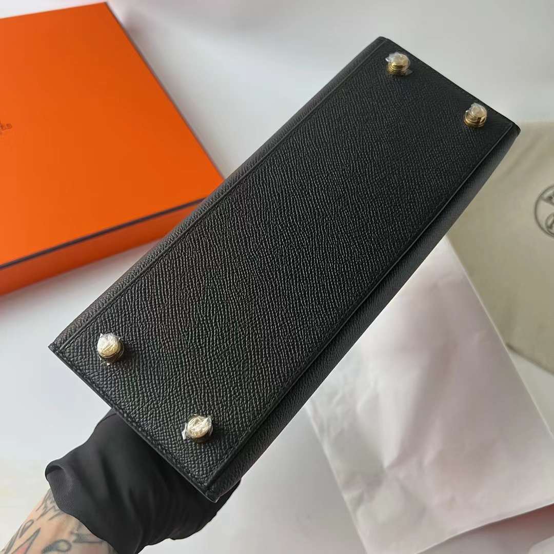 Hermès（爱马仕）Kelly 凯莉包 Touch Epsom 拼 亮面尼罗鳄鱼皮 Ck89 黑色 金扣 25cm 全手工蜡线缝 Ghw