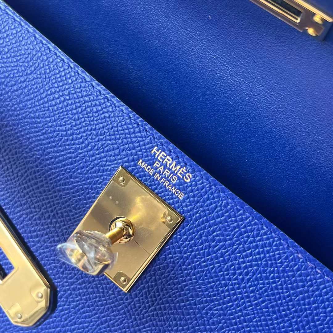 Hermès（爱马仕）Kelly Elan Epsom 掌纹皮 7T 电光蓝 金扣 27cm 全手工蜡线缝 Ghw