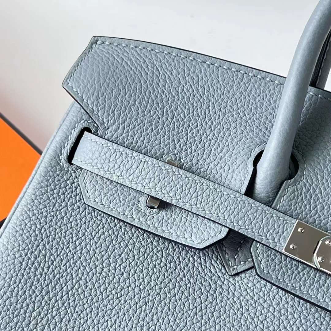 Hermès（爱马仕）Birkin 铂金包 Togo J7 亚麻蓝 内拼 D0 威马犬米色 银扣 25cm 全手工蜡线缝 Phw
