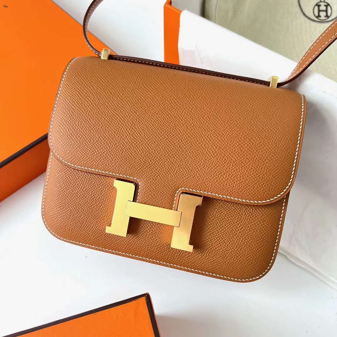 Hermès（爱马仕）Constance 空姐包 Epsom Ck37 金棕色 Gold 金扣 19cm 全手工蜡线缝 Ghw