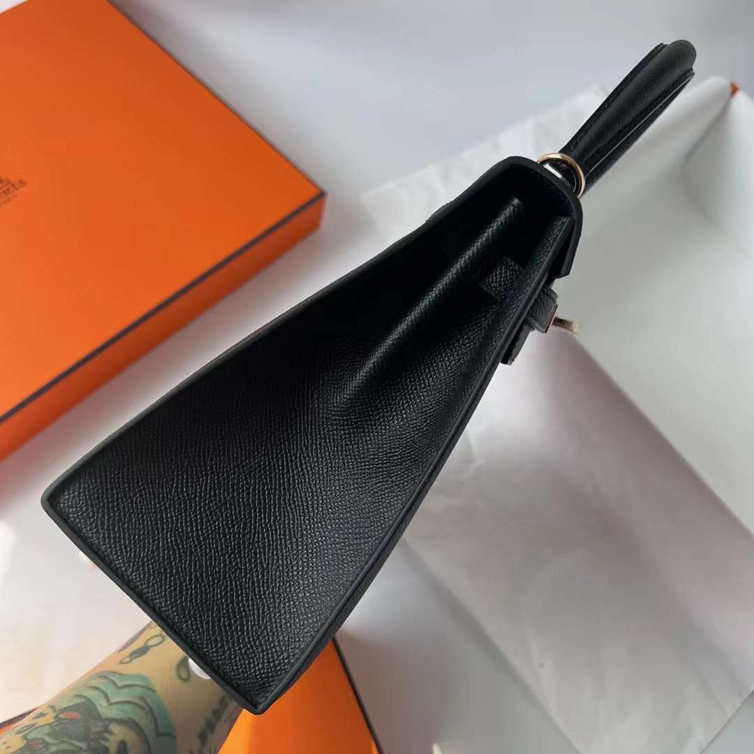 Hermès（爱马仕）Kelly 凯莉包 Epsom 进口掌纹皮 Ck89 黑色 玫瑰金扣 25cm 全手工蜡线缝 RGhw
