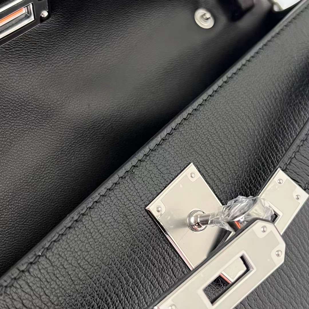 Hermès（爱马仕）Kelly Elan Chevre 进口山羊皮 Ck89 黑色 银扣 27cm 全手工蜡线缝 Phw
