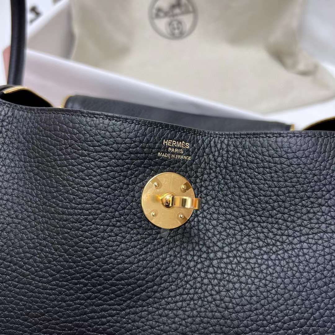 Hermès（爱马仕）Lindy 琳迪包 Clemence Ck89 黑色 金扣 26cm 全手工蜡线缝制 Ghw