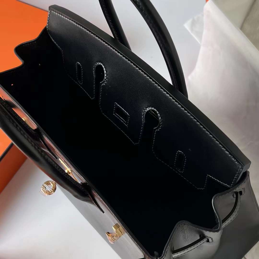 Hermès（爱马仕）Birkin 铂金包 Boxcalf Ck89 黑色 金扣 25cm 全手工蜡线缝 Ghw