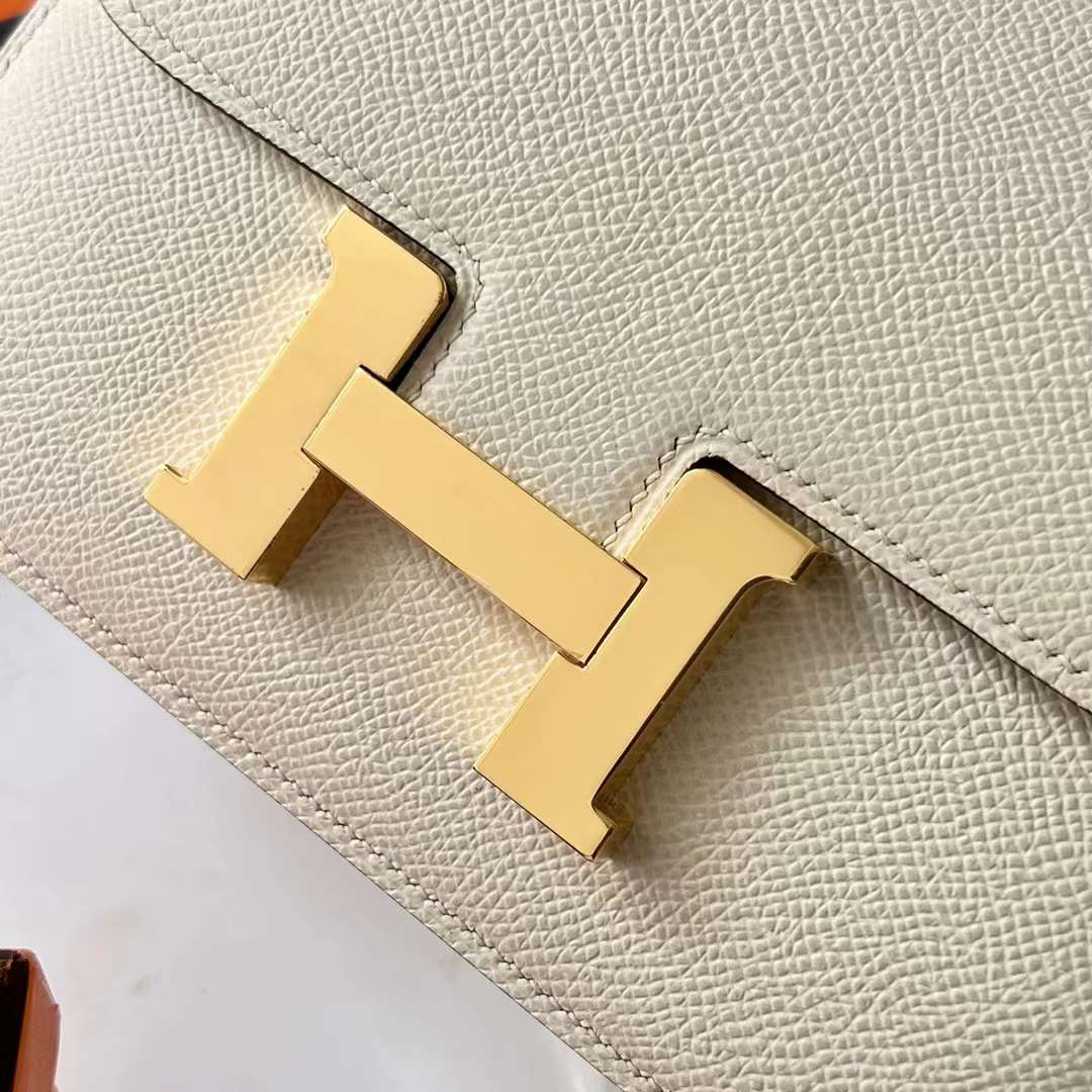 Hermès（爱马仕）Constance 空姐包 Epsom I2 奶油白 Nate 金扣 19cm 全手工蜡线缝 Ghw