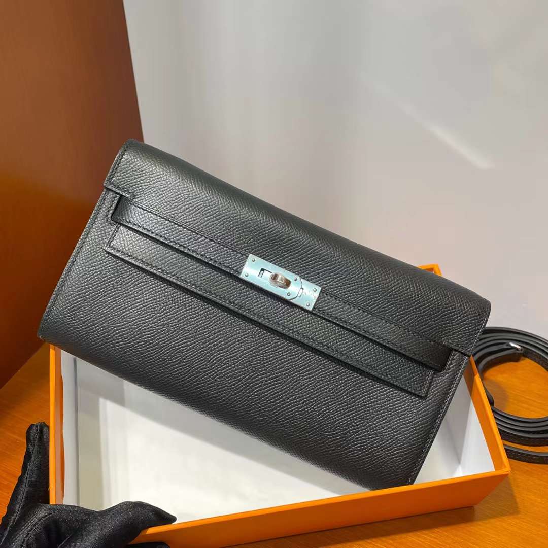 Hermès（爱马仕）Kelly to go epsom ck89 黑色 银扣 20cm 全手工蜡线缝 phw
