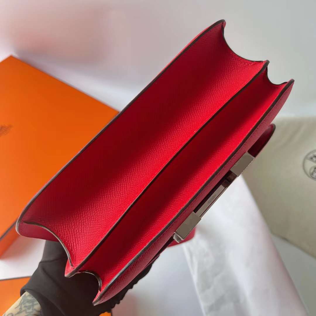 Hermès（爱马仕）Constance 空姐包 Epsom S3 心红色 银扣 24cm Phw 全手工蜡线缝