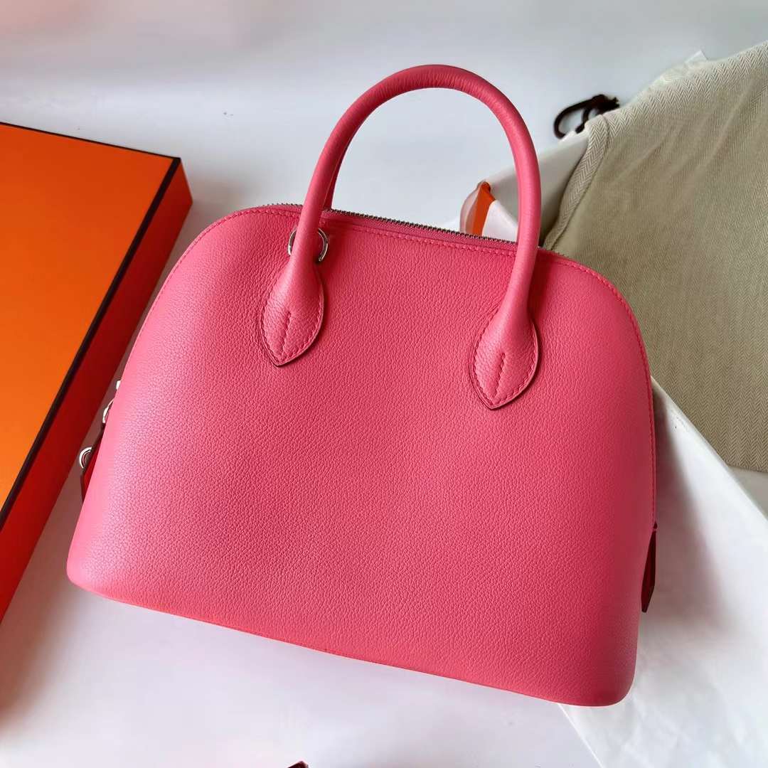 Hermès（爱马仕）Bolide 保龄球包 Evercolor 8W 新唇膏粉 银扣 25cm 全手工蜡线缝制 Phw