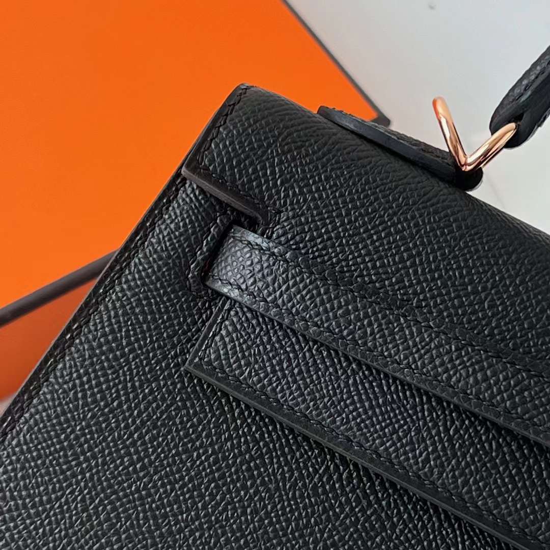 Hermès（爱马仕）Kelly 凯莉包 Epsom 进口掌纹皮 Ck89 黑色 玫瑰金扣 25cm 全手工蜡线缝 RGhw