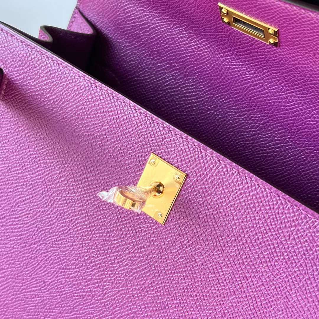 Hermès（爱马仕）Kelly 凯莉包 Epsom 进口手掌纹 P9 海葵紫 Anemone 银扣 25cm 全手工蜡线缝 Phw