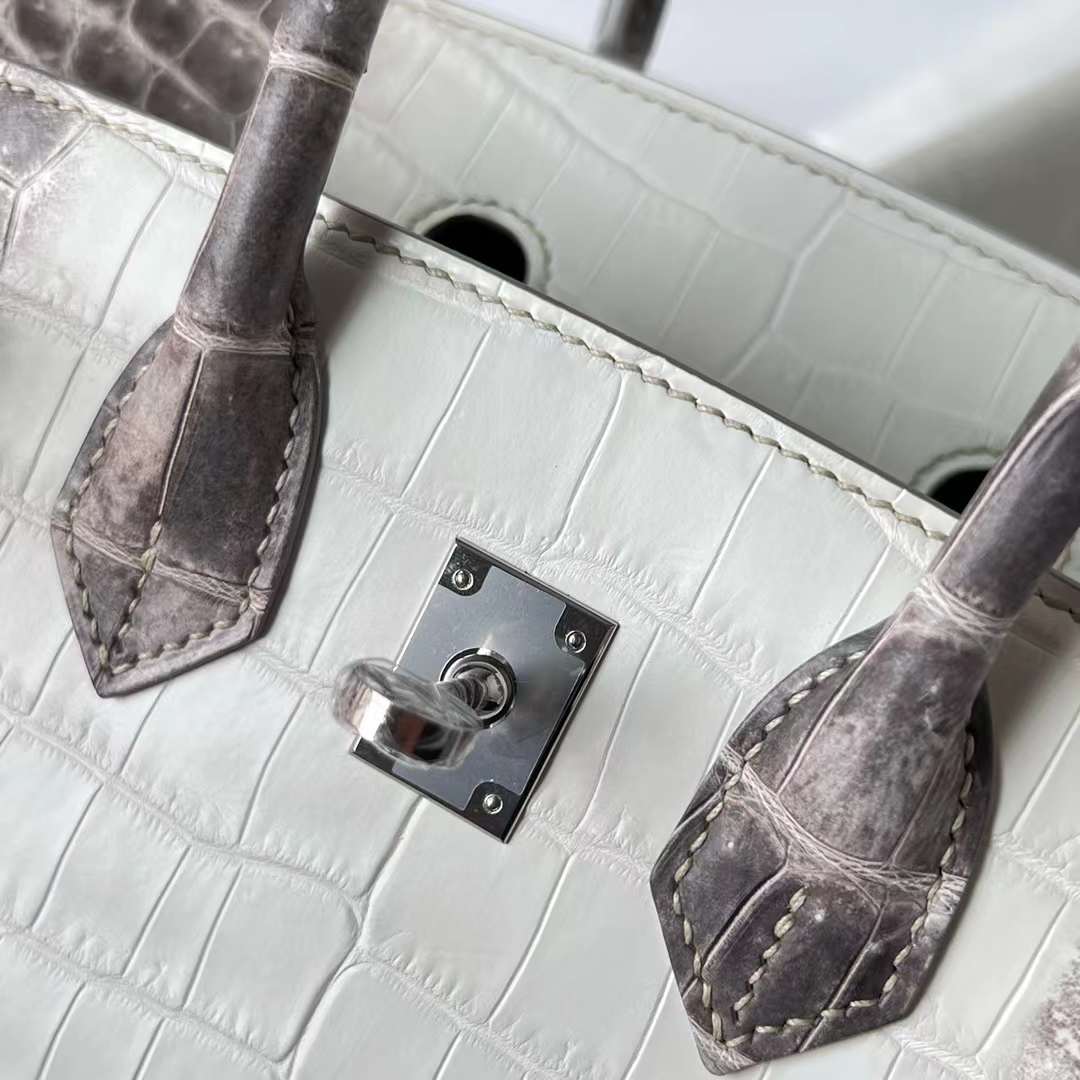 Hermès（爱马仕）Birkin 铂金包 雾面鳄鱼皮 Himalayan 喜马拉雅 银扣 25cm 全手工蜡线缝 Phw
