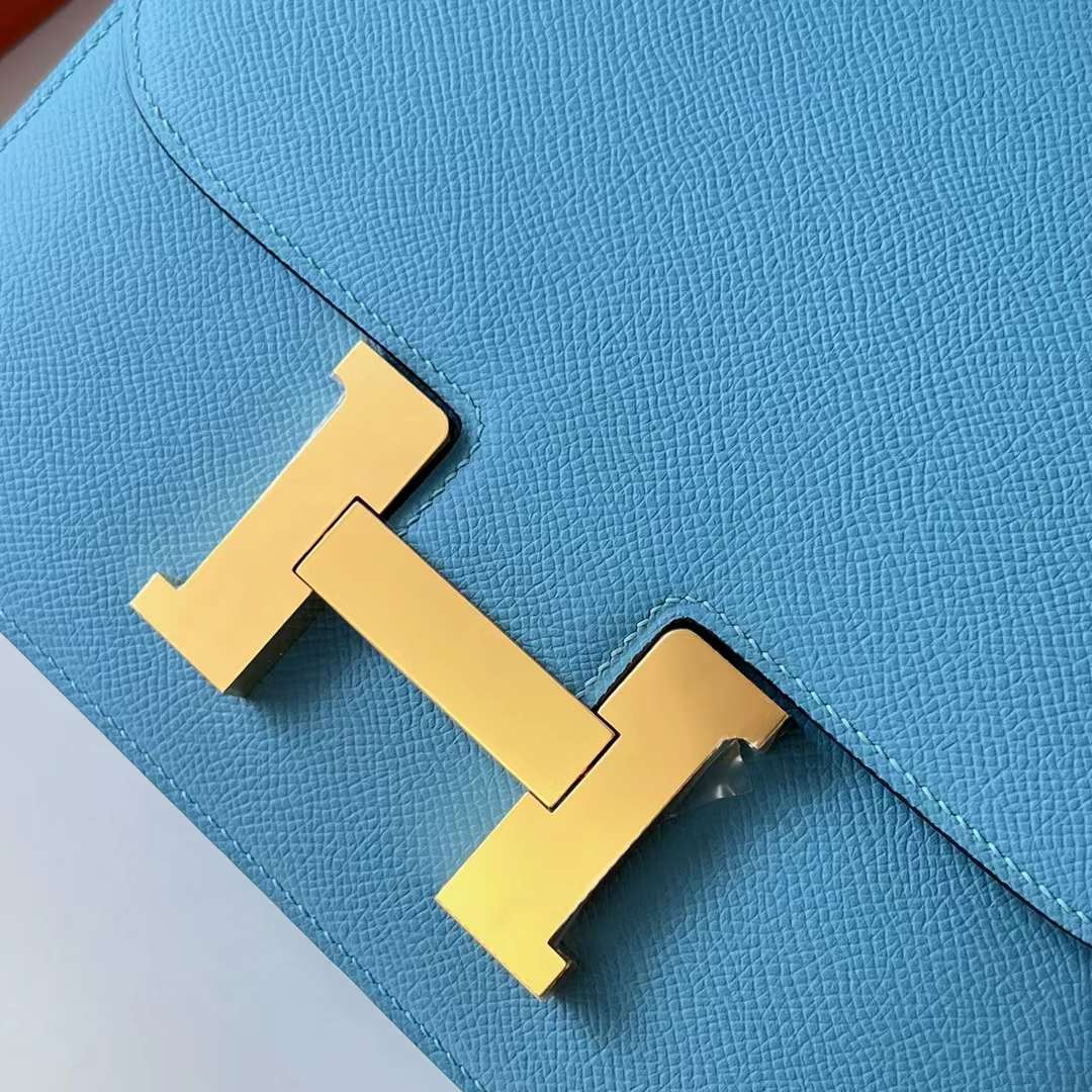 Hermès（爱马仕）Constance 空姐包 Epsom P3 北方蓝 Blue De Nord 金扣 24cm Ghw 全手工蜡线缝