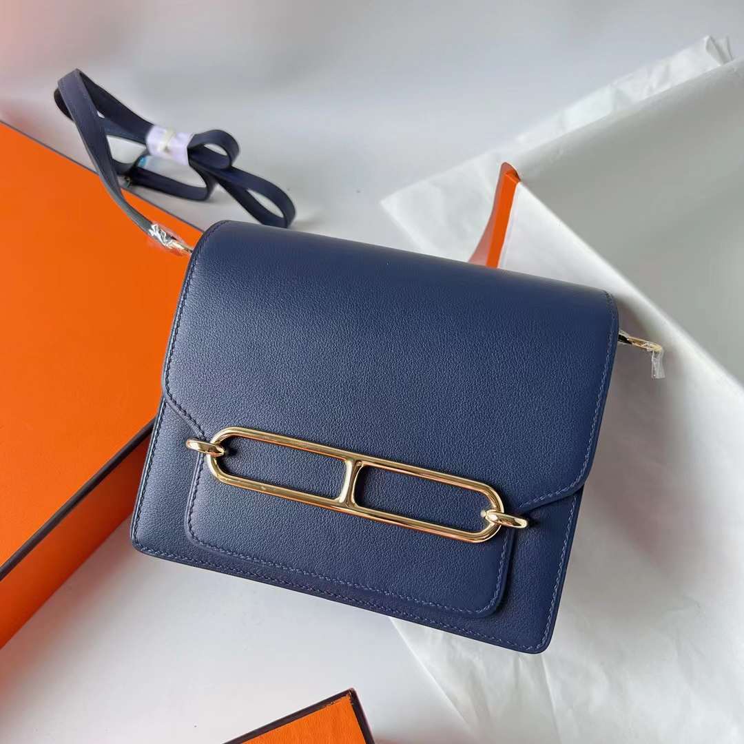 Hermès（爱马仕）Roulis 猪鼻子 Swift Ck73 宝石蓝 浅金扣 18cm 全手工蜡线缝
