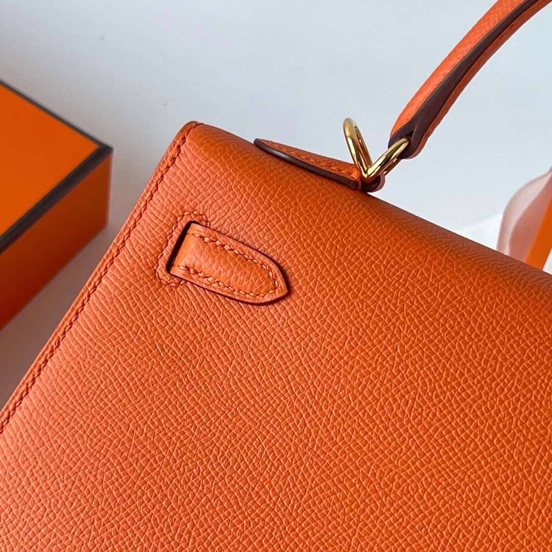 Hermès（爱马仕）Kelly 凯莉包 Epsom 进口手掌纹 Ck93 橙色 Orange 金扣 25cm 全手工蜡线缝 Ghw