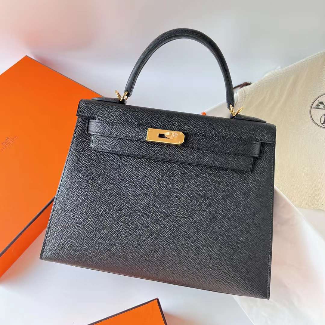 Hermès（爱马仕）Kelly 凯莉包 Epsom Ck89 黑色 Noir 金扣 28cm 全手工蜡线缝 Ghw