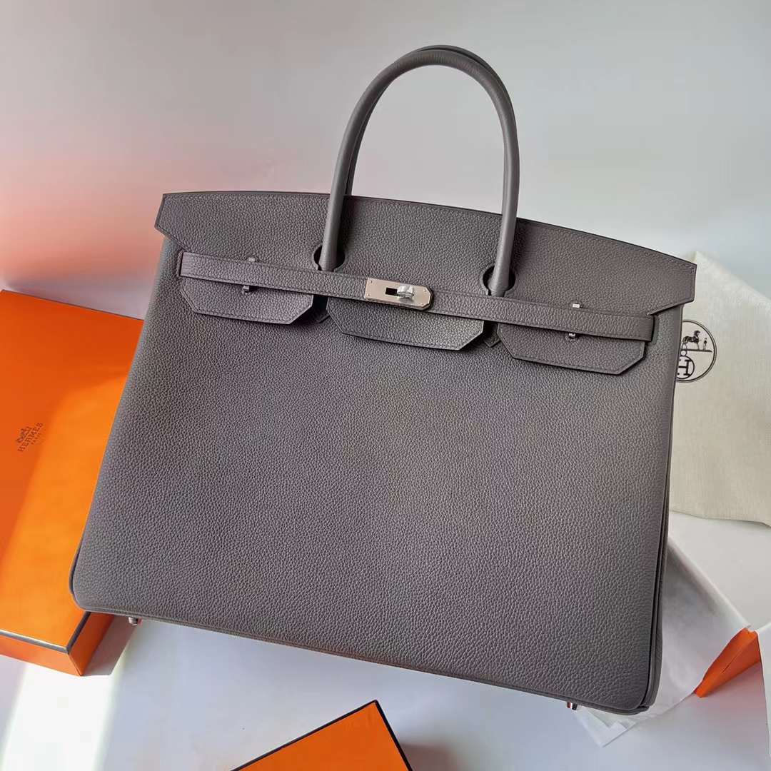 Hermès（爱马仕）Birkin 铂金包 Togo皮 进口德国小牛皮 8F 锡器灰 银扣 40cm 全手工蜡线缝 Phw