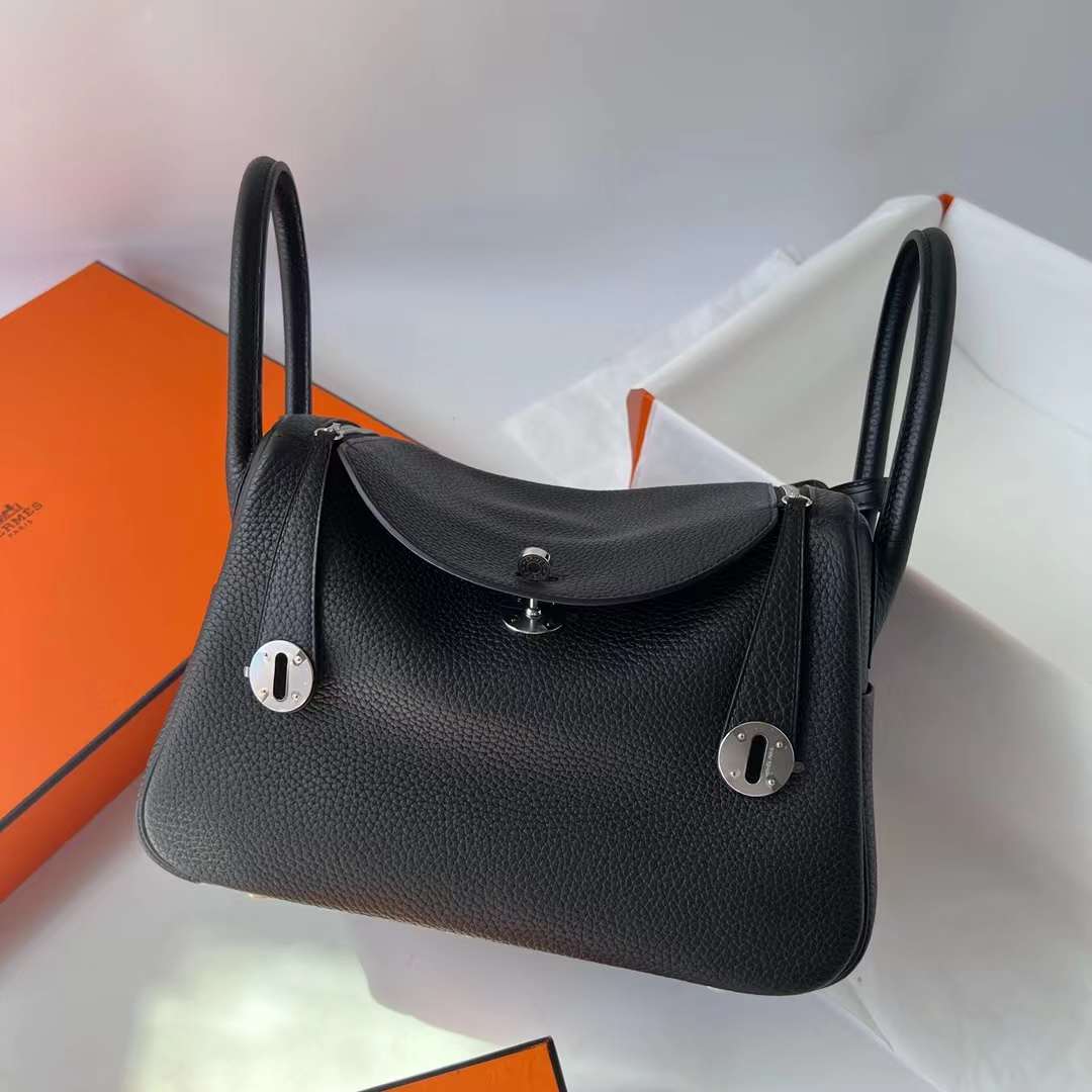 Hermès（爱马仕）Lindy 琳迪包 Touch Clemence 拼 雾面鳄鱼皮 Ck89 黑色 银扣 26cm 全手工蜡线缝制 Phw