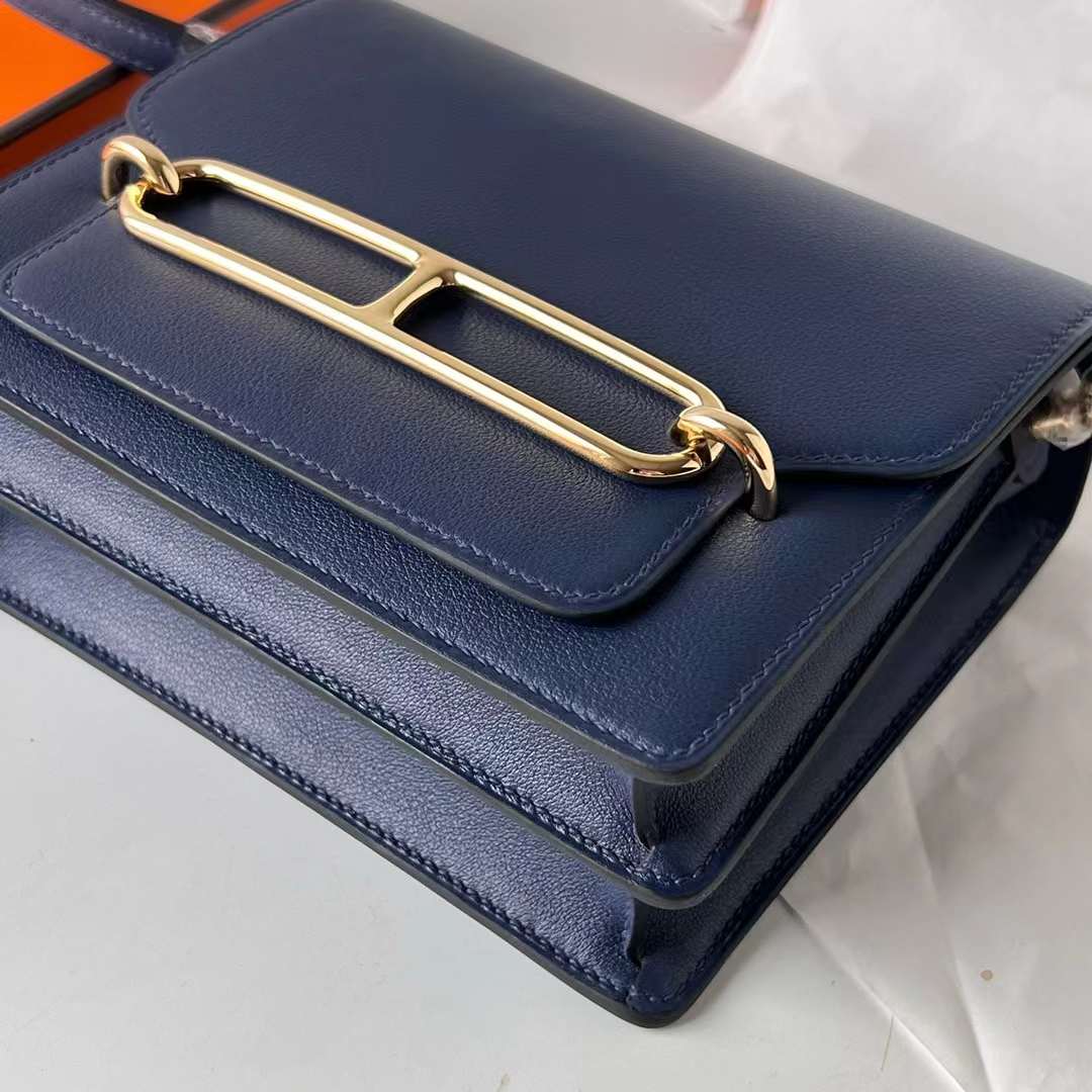 Hermès（爱马仕）Roulis 猪鼻子 Swift Ck73 宝石蓝 浅金扣 18cm 全手工蜡线缝