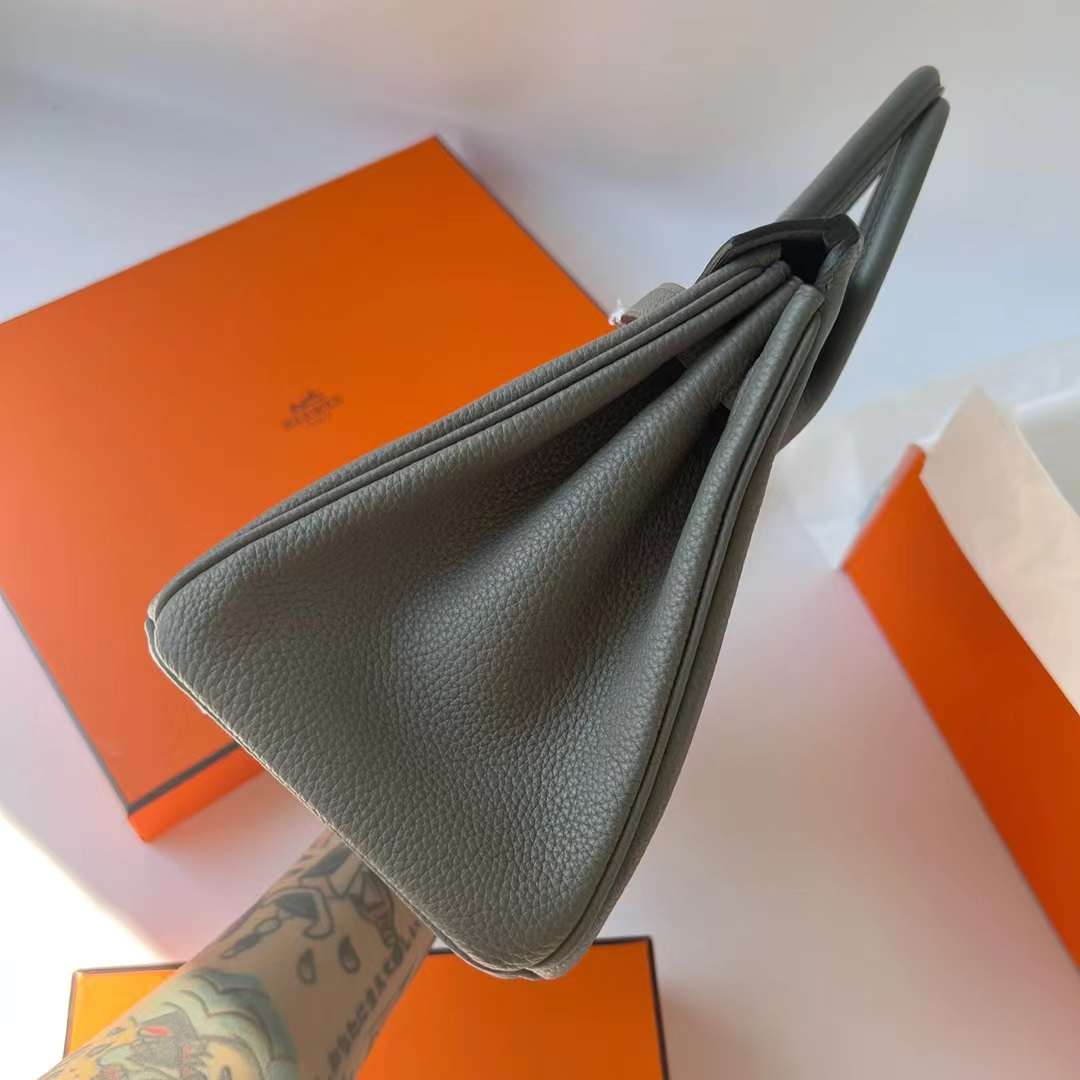 Hermès（爱马仕）Birkin 铂金包 Togo 进口顶级小牛皮 0L 积雨云灰 Gris Meyer 银扣 25cm 全手工蜡线缝 Phw