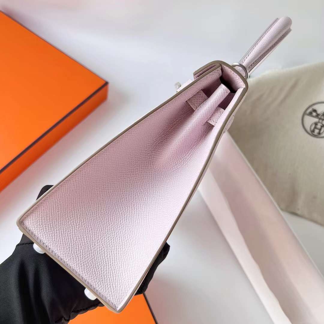 Hermès（爱马仕）Kelly 凯莉包 Epsom 进口手掌纹 09 新梦幻粉紫 银扣 25cm 全手工蜡线缝 Phw