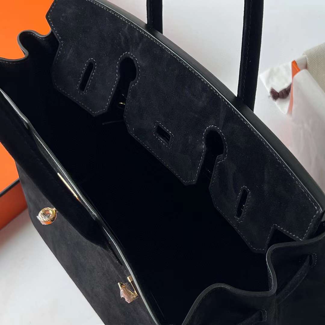 Hermès（爱马仕）Birkin 铂金包 Suede 进口麂皮 Ck89 黑色 金扣 30cm 全手工蜡线缝 Ghw