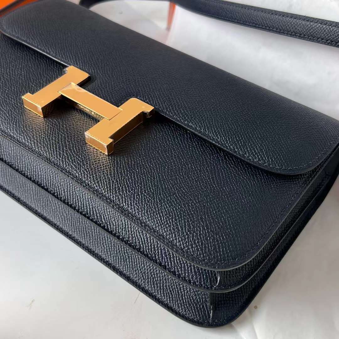 Hermès（爱马仕）Constance Elan Epsom Ck76 深海蓝 金扣 26cm 全手工蜡线缝 Ghw