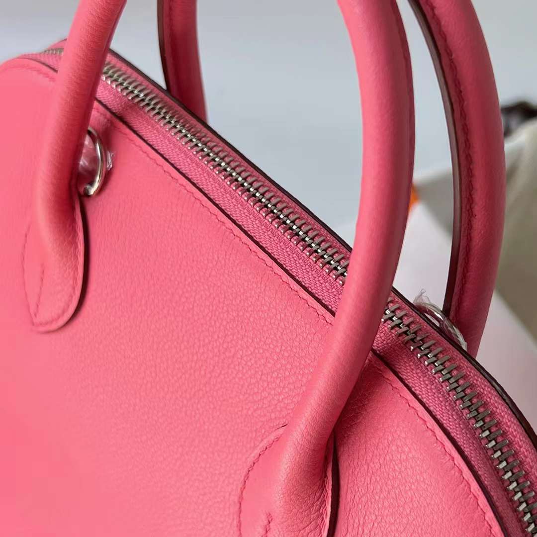 Hermès（爱马仕）Bolide 保龄球包 Evercolor 8W 新唇膏粉 银扣 25cm 全手工蜡线缝制 Phw