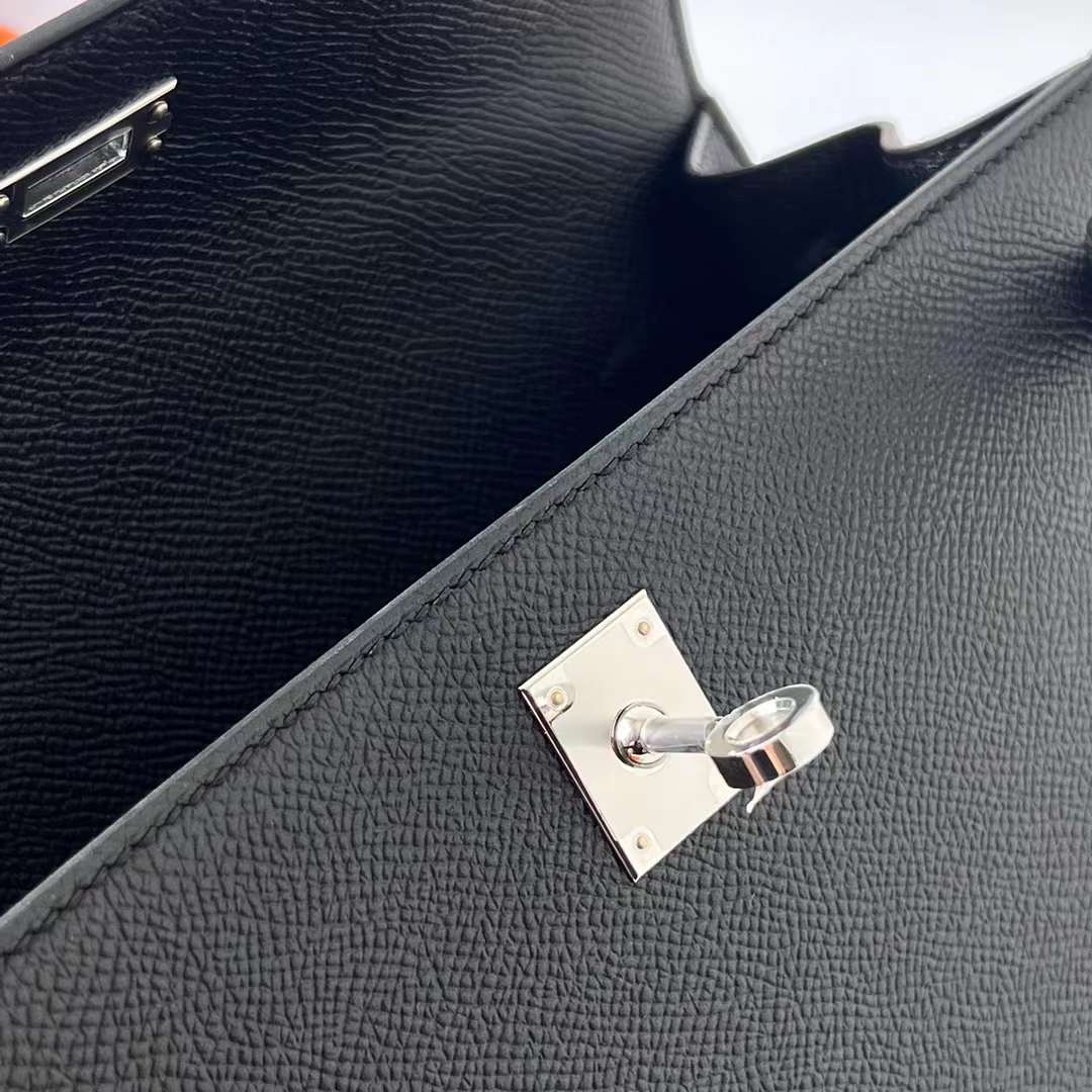 Hermès（爱马仕）Kelly 凯莉包 Epsom Ck89 黑色 银扣 25cm 全手工蜡线缝 Phw