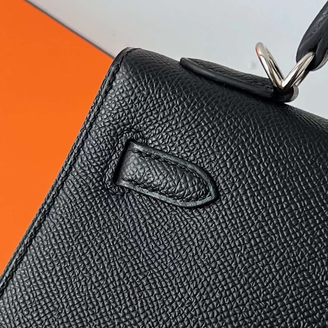 Hermès（爱马仕）Kelly 凯莉包 Epsom Ck89 黑色 银扣 25cm 全手工蜡线缝 Phw