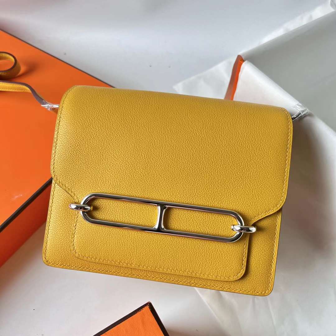 Hermès（爱马仕）Roulis 猪鼻子 Evercolor 银扣 9O 那不勒斯黄 银扣 18cm 全手工蜡线缝 Phw