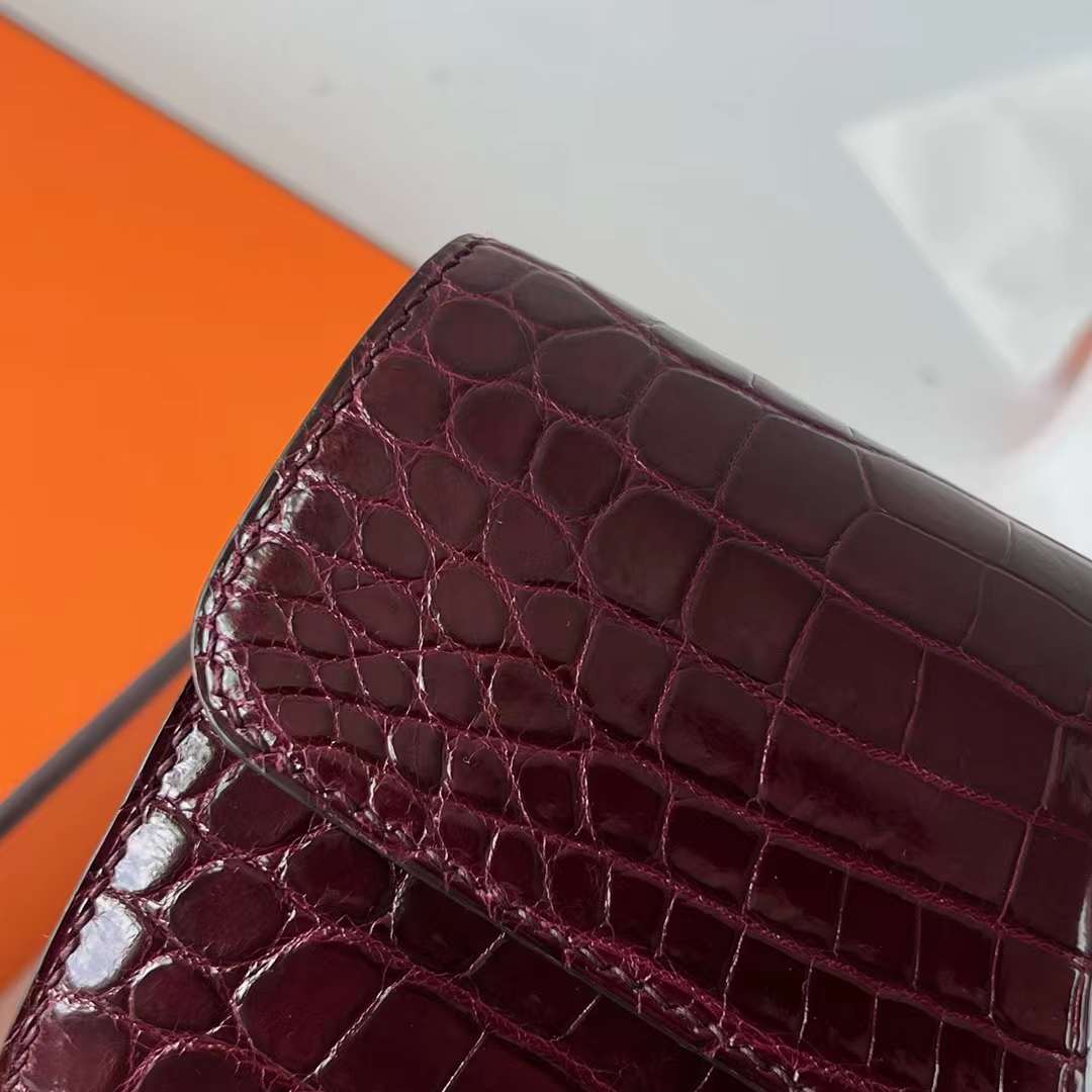 Hermès（爱马仕）猪鼻子手包 亮面尼罗鳄鱼皮 Ck57 波尔多酒红 Bordeaux 银扣 25cm 全手工蜡线缝 Phw