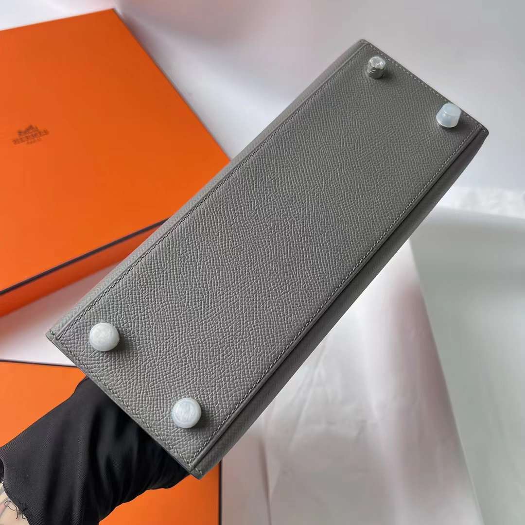 Hermès（爱马仕）Kelly 凯莉包 Epsom 0L 积雨云灰 Gris Meyer 银扣 25cm 全手工蜡线缝 Phw