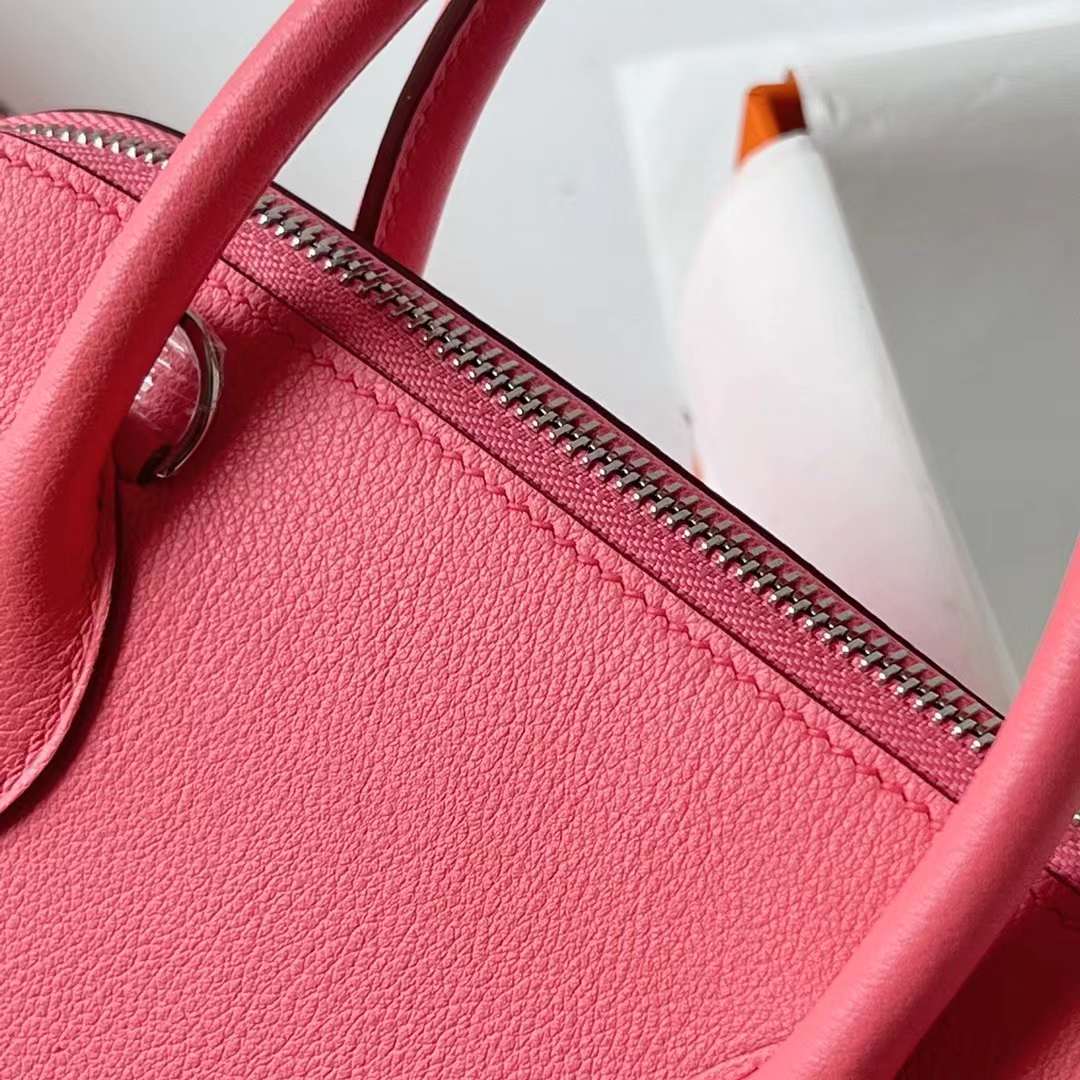 Hermès（爱马仕）Bolide 保龄球包 Evercolor K4 夏日粉 银扣 25cm 全手工蜡线缝 Phw