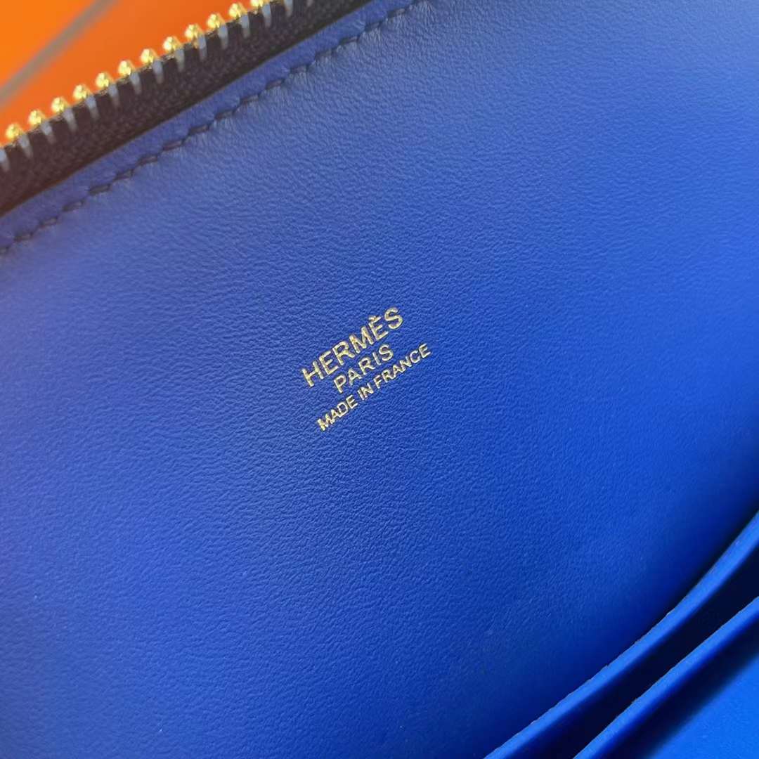 Hermès（爱马仕）Bolide 保龄球包 Evercolor Ck73 宝石蓝 内拼 i7 琉璃蓝 金扣 25cm 全手工蜡线缝 Ghw