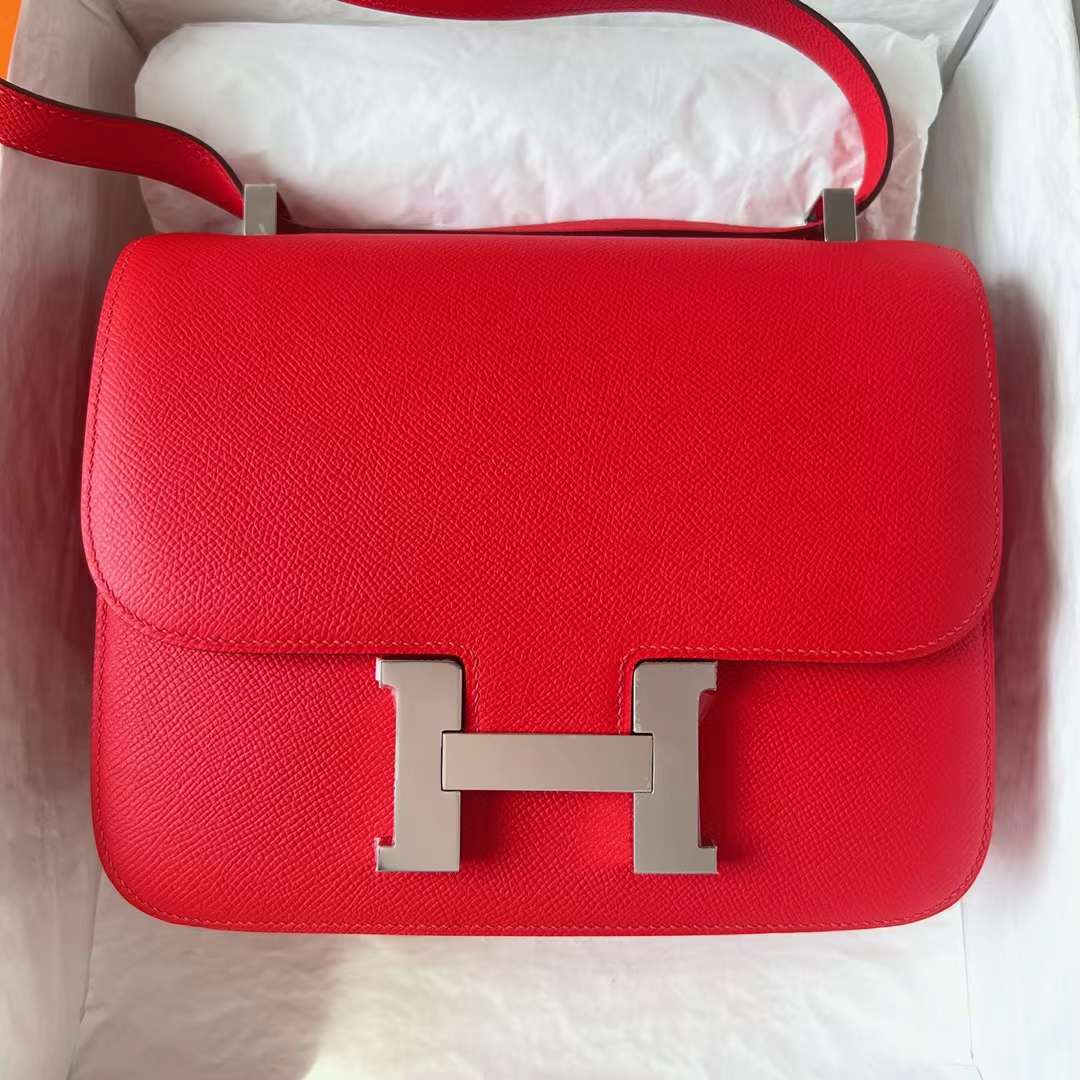 Hermès（爱马仕）Constance 空姐包 Epsom S3 心红色 银扣 24cm Phw 全手工蜡线缝