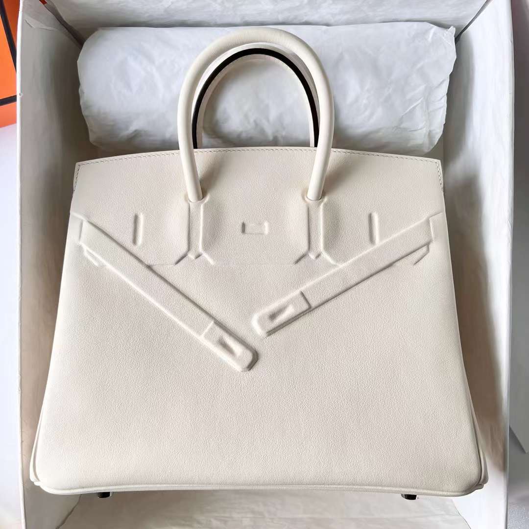 Hermès（爱马仕）Birkin Shadow Swift 幻影包 I2 奶油白 Nate 25cm 全手工蜡线缝 Phw