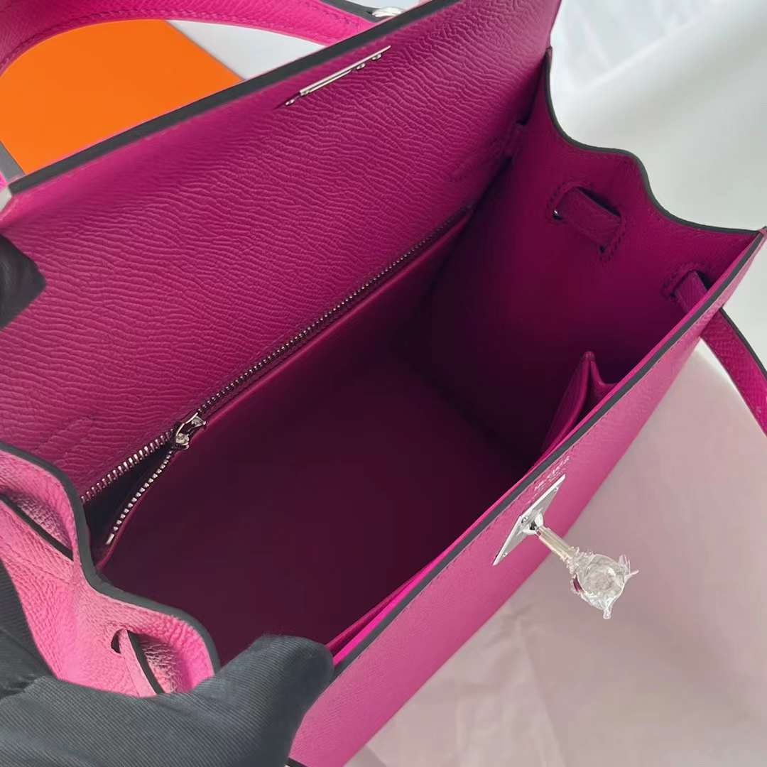 Hermès（爱马仕）Kelly 凯莉包 Epsom 进口掌纹皮 L3 玫瑰紫 银扣 25cm 全手工蜡线缝 Phw