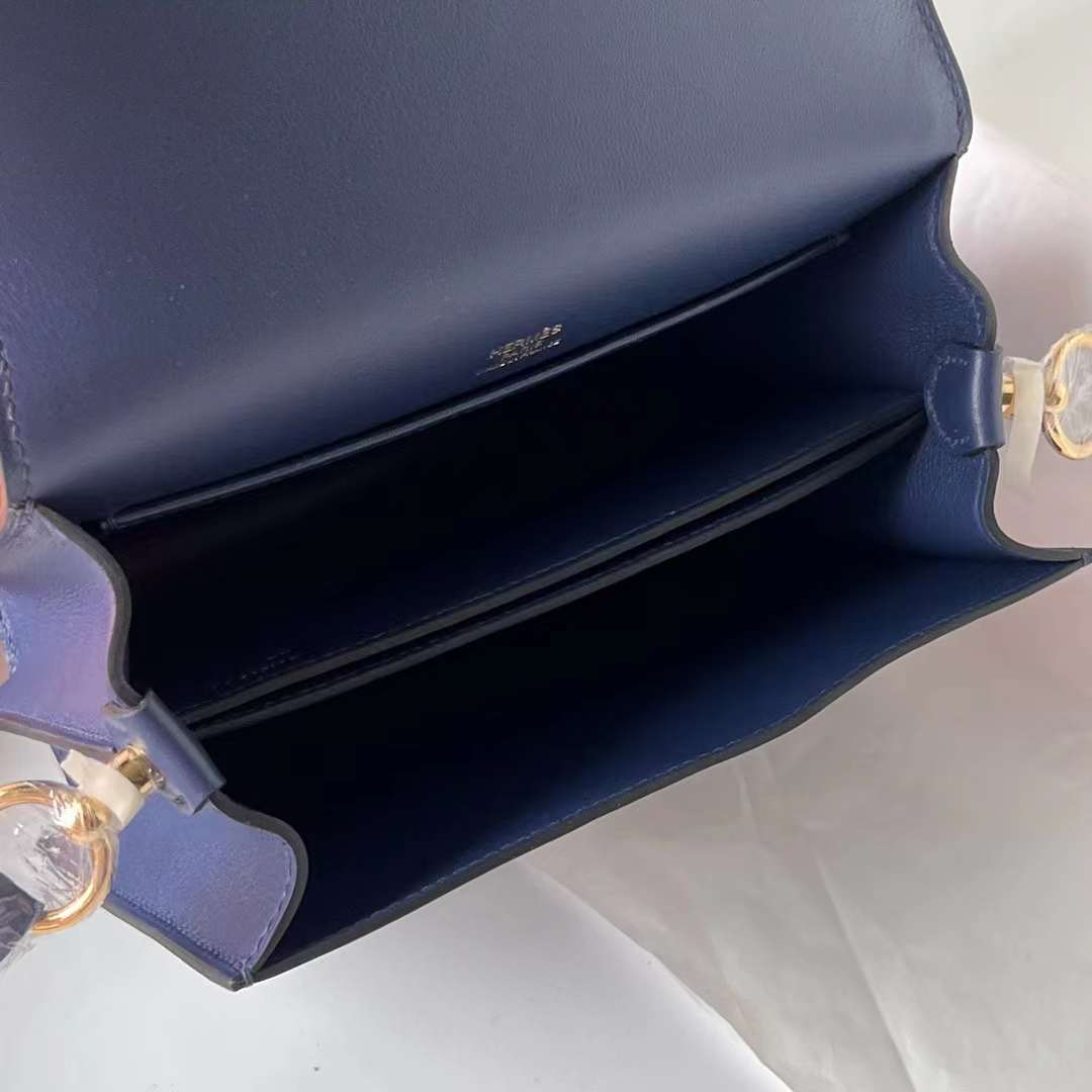 Hermès（爱马仕）Roulis 猪鼻子 Swift Ck73 宝石蓝 浅金扣 18cm 全手工蜡线缝