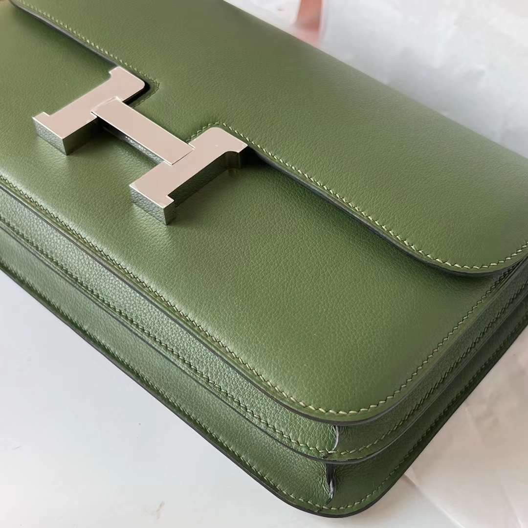 Hermès（爱马仕）Constance Elan Evercolor V6 丛林绿 银扣 26cm 全手工蜡线缝 Phw