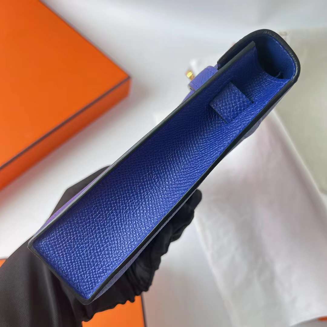 Hermès（爱马仕）Kelly Elan Epsom 掌纹皮 7T 电光蓝 金扣 27cm 全手工蜡线缝 Ghw